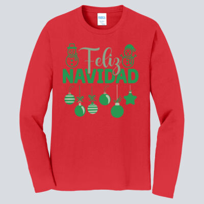 Adult Long Sleeve Shirt - Winter Holidays - Feliz Festive - Green Thumbnail